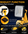 Go To Cordless 1500 Lumen LED Work Light With 20V Max And 60V Flex Battery Compatibility, 90° adjustable beam, product features displayed