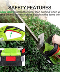 20 Inch Cordless Hedge Trimmer With 20V Power, Dual Action Laser Blade Delivers 1400 RPM in use showing safety features