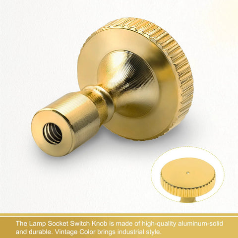 Lamp switch knob, vintage brass metal with knurled edge and threaded insert