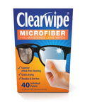 ClearWipe microfiber lens wipes package, white, 40 count, pre-moistened for glasses