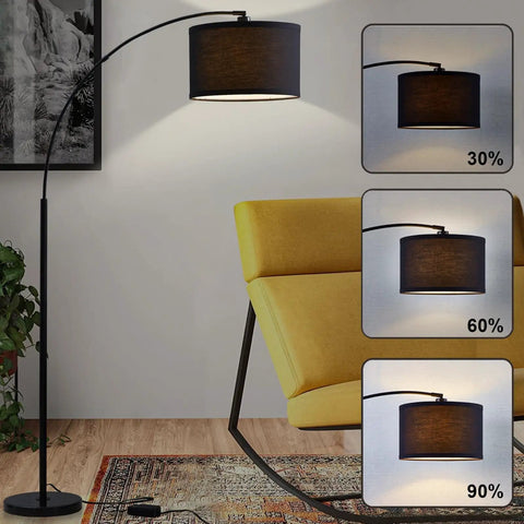 Arc Floor Lamp For Living Room With Fully Dimmable Stepless Brightness, No Fuss Adjustable Head, Tall Modern Black Standing Lamp Over Couch