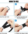 Instructional steps for using Six Pack 2.1Ft Lashing Straps With Buckle Beefy Heavy Duty Adjustable Tie Down Straps 65x2.5cm 100kg