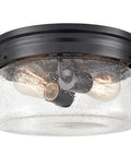 11 Inch Black Seeded Glass Flush Mount Ceiling Light With Drum Shade Dope Modern Farmhouse Style Two Light Fixture