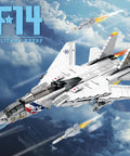 F-14 Fighter Jet Building Set with Movable Wings, Realistic Military Plane Model Kit For Adults in flight over clouds