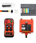 Heavy Duty Industrial Wireless Remote Control For Hoists And Cranes ACDC 12-24V with transmitter, receiver, and accessories.