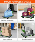 Heavy Duty Flatbed Cart With 660 Lbs Capacity, Platform Hand Truck Foldable Push Cart For Loading And Storage, 360-Degree Rotating Polyurethane Wheels, Alloy Steel Construction, Green used with water jugs, boxes and luggage