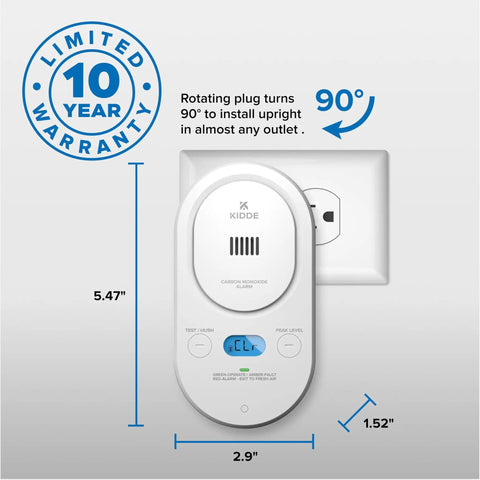 Carbon Monoxide Detector With Plug In Power And Battery Backup, Easy Read Backlit Digital Display, 85 dB Alarm For Quick Evacuation