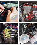 Blue Heat Shrink Butt Connectors For 16 14 AWG Wiring Waterproof And Insulated Electrical Crimp Connectors Tinned Red Copper 0.8mm Barrel Built For Auto Marine Boat Stereo Wiring 200 Pack shown in various wiring setups.