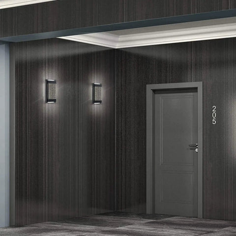 Glass Bubble LED Wall Sconce For Indoor Outdoor Use With Matte Black Finish And Essence Bubble Glass And Rectangular Crystal Accent
