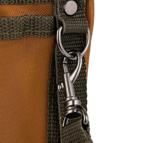 FlapFit Tool Pouch With Flap Nine Pocket Belt Pouch With Eight Tool Loops And Metal Tape Clip Rugged 600D Ripstop Nylon Construction For Pros On The Job Original Series Brown, metal clip detail