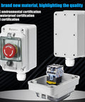 Rugged IP67 Outdoor Red Emergency Stop Button Switch Box With Protective Cover, showing front, back, and interior view