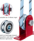 Rope Pulley System Kit With 32mm Wheel, Wall Mount, Ball Bearing Inside, For Quiet Smooth Spin, Heavy Duty Rope Pulley Set, DIY Ready Install, 2 Pack Durable Construction For Gym Garage Or Workshop Use, red pulley with rope