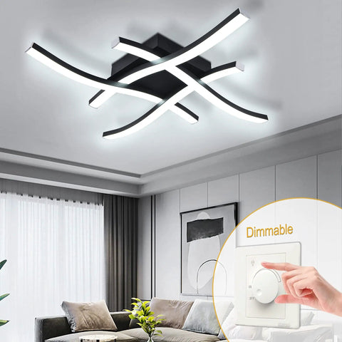Dope Curved 4 Light Dimmable LED Ceiling Light, 18 Inch Modern Flush Mount Fixture In Black with dimmer switch in living room
