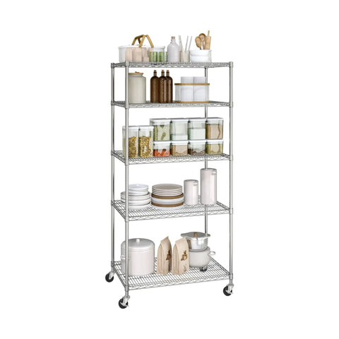 Commercial Grade Steel Wire Shelving Unit Five Tier Adjustable Storage Rack 36 X 24 X 76 Inches Zinc Plated Garage Kitchen Warehouse NSF Certified Top Shelf Organization Built Tough For The Daily Grind