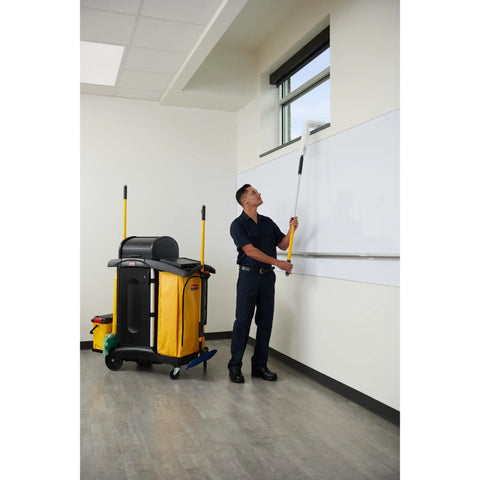 High Security Janitorial Cart With Wheels Heavy Duty Locking Hood And Cabinets Yellow Vinyl Bag Seven Point Two Five Cubic Feet Capacity For Commercial Facilities Hotels Stadiums Schools And Offices Ergonomic Front Access Waste Bag