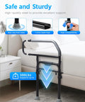 Bedside Safety Rail for Seniors and Recovery Adjustable Bed Assist Rail, showing steel tubing and non-slip foot mats