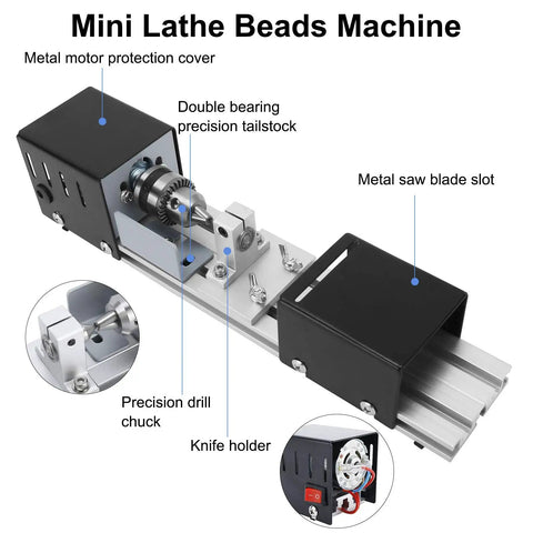 Mini CNC Lathe Tool Set for DIY Wood Lathe Bead Polisher and Milling Machine Kit with motor protection cover and tailstock