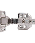 Rebound Soft Closing Cabinet Hinge, 3 Way Adjustable Frameless, durable 304 stainless steel, top view, installation screws visible