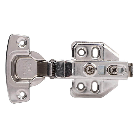 Rebound Soft Closing Cabinet Hinge, 3 Way Adjustable Frameless, durable 304 stainless steel, top view, installation screws visible