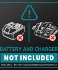 Warning label: Battery and charger not included for Straight Up Heavy Duty Knockout Brushless Cordless Rivet Gun.