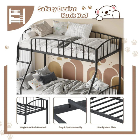 Rock Solid Twin Over Full Bunk Bed With Secure Ladder And Safety Railings For Kids And Adults A total space saving design with metal slats.