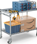 Beefy Heavy Duty 2 Tier Utility Cart On Wheels With Handle For Commercial Use NSF Certified Metal Rolling Cart stocked with tools