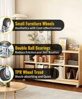 Heavy Duty 2 Inch Caster Wheels Set Of 4 Rubber Quiet Swivel Castors with Ball Bearings installed on a wooden bookshelf.