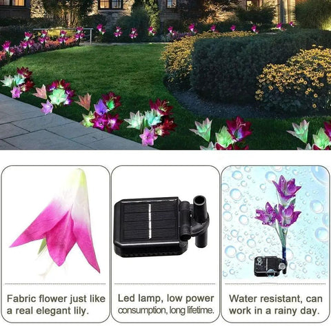 Outdoor Solar Flower Lights 4 Pack Color Changing LED Lily Garden Lights Waterproof For Yard Patio Pathway Balcony Decor Bigger