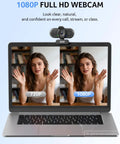 Hassle Free Plug And Play 1080P HD Webcam For Computers with two comparisons showing 720P vs 1080P clarity on a laptop.
