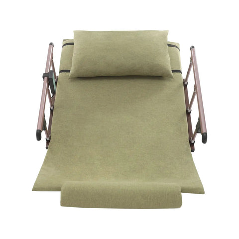 Electric Bed Backrest Lift Delivers 660 Lb Capacity With Remote Control For 2 To 80 Degree Power Adjustment Includes Pillow Footrest And Foldable Armrests Built From Durable Steel, view of bed fully extended with pillow.