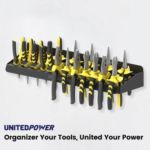 Pliers Holder Wall Mount Rack For Garage Workshop Or Shed The Go To Vertical Tool Organizer holding 12 yellow and black pliers