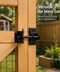 Heavy Duty Self Locking Gate Latch With Gravity Lock For Wooden Fences, Auto Lever Action Gate Lock, No Fuss Post Mount Black Gate Hardware, Door Lock For Secure Pool Garden And Shed Access, Fingertip Inside Release For Quick Open on wooden gate