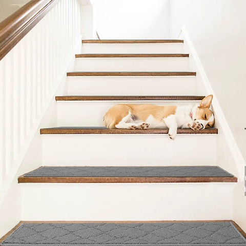 Non Slip Stair Treads For Wooden Steps With Adhesive Backing, 28X9 Inches, pet safe grip gray polypropylene treads on staircase