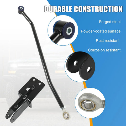 Beefed-Up Front Adjustable Track Bar For 4-6.5 Inch Lift Cherokee XJ 1984-2001 - Heavy Duty Forged Steel, Factory Style Bushing, Easy Adjust, Improves Alignment And Reduces Suspension Stress For 2WD And 4WD Jeep XJ, forged steel front track bar with bushing