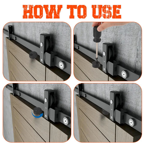 Four Piece Barn Door Stopper Set For Top Track Adjustable Anti Jump Pads For Sliding Barn Door Hardware In Black Finish installation guide