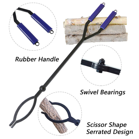 40 Inch Heavy Duty Fire Tongs With Scissor Style Serrated Claws, Long Reach Log Grabber For Fire Pit And Fireplace, Ergonomic Rubber Grip Handle, Indoor Outdoor Use, Safe, No Bending Heavy Logs; rubber handle detail