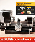 All Metal Elevated Mini Lathe 36W 20,000RPM Desktop Metal And Wood Turning Machine for DIY projects on a wooden surface