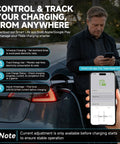 User controlling Straight Up Level 1 2 Electric Charger With 25 Foot Extension Cord and app on mobile phone.