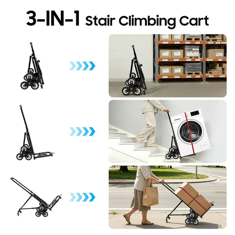 3-in-1 Heavy Duty Stair Climbing Cart for moving boxes, laundry, and packages up stairs
