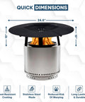 Stainless Steel Fire Pit Heat Deflector for Solo Stove Bonfire and Other 19.5 Inch Pits Smokeless Shield with dimensions displayed