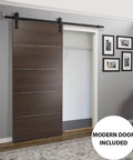 Barn Sliding Door 32 By 96 Brown With 6.6 Ft Top Mount Track Set in Chocolate Ash Planum 0020 installed in room