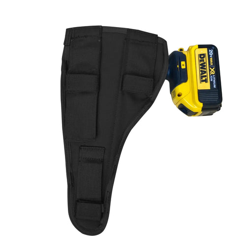 AIMS Large Drill Holster for Right Handed Pros Handcrafted in the USA From 1000D Cordura Nylon holding a yellow 12V drill