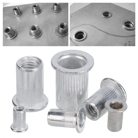 Aluminum Rivet Nuts Set With Flat Head And Anti Rust Finish, Threaded Rivnut Inserts Kit for panels