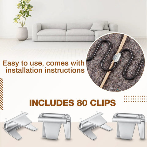 No Sweat Upholstery Spring Repair Kit For Couch Sofa Furniture Includes Sweet Twenty Four By Six Inch Spring Cover Pad Forty Foot Nine Gauge Paper Wrapped Wire And Eighty Clips For Quick Chair Rehab Fix with 80 clips and installation view.