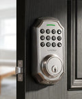 No More Fumbling Keyless Entry Door Lock For Front Door With Keypad And One Hundred Stored Codes Rock Solid Electronic Deadbolt Auto Lock Easy Install Satin Nickel Finish on door.