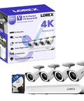 8 Channel 4K NVR System With 4 PoE Bullet Cameras V3 Featuring Color Night Vision, 2 Way Talk, box and cameras