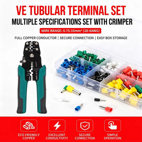 Top Tier Wire Terminal Ferrules Kit Boasting 200 Pieces Of Insulated Copper Connectors Plus Crimper Tool And Organized Case, 0.75-10mm²
