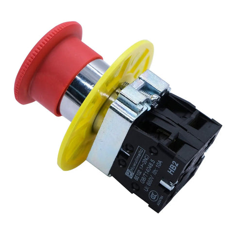 Side view of 2NC 22mm Red Emergency Stop Push Button Switch Latching E Stop Red Mushroom Style With 40mm Button Diameter