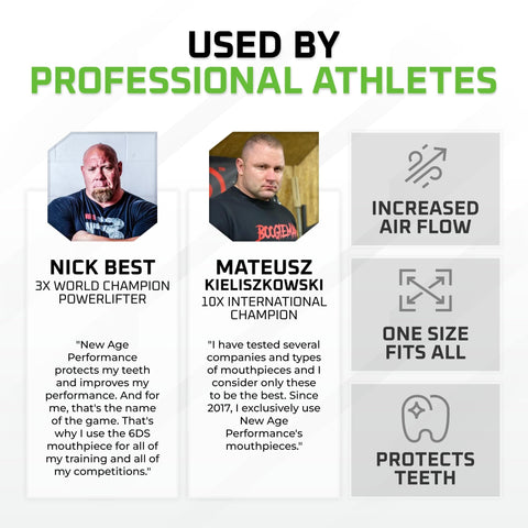 Professional athletes endorse 6DS Weightlifting Mouthpiece For More Reps And Strength, Align Your Jaw For Better Posture And Stronger Lifts.