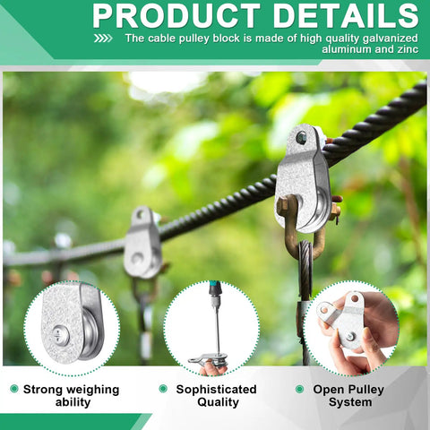 20 Pack Single Pulley Block With Beefy Bearings Inside Cable Roller Snatch Block for 6mm and 8mm Wire, outdoor use detail